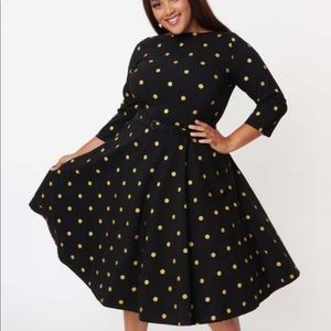 NWT. Unique Vintage Gold Dot Stephanie Fit & Flare